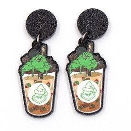 Acrylic Christmas Earrings Punk Style Green Monster Santa Dangle Earrings for Women Gothic Earrings Jewelry Gift-drink