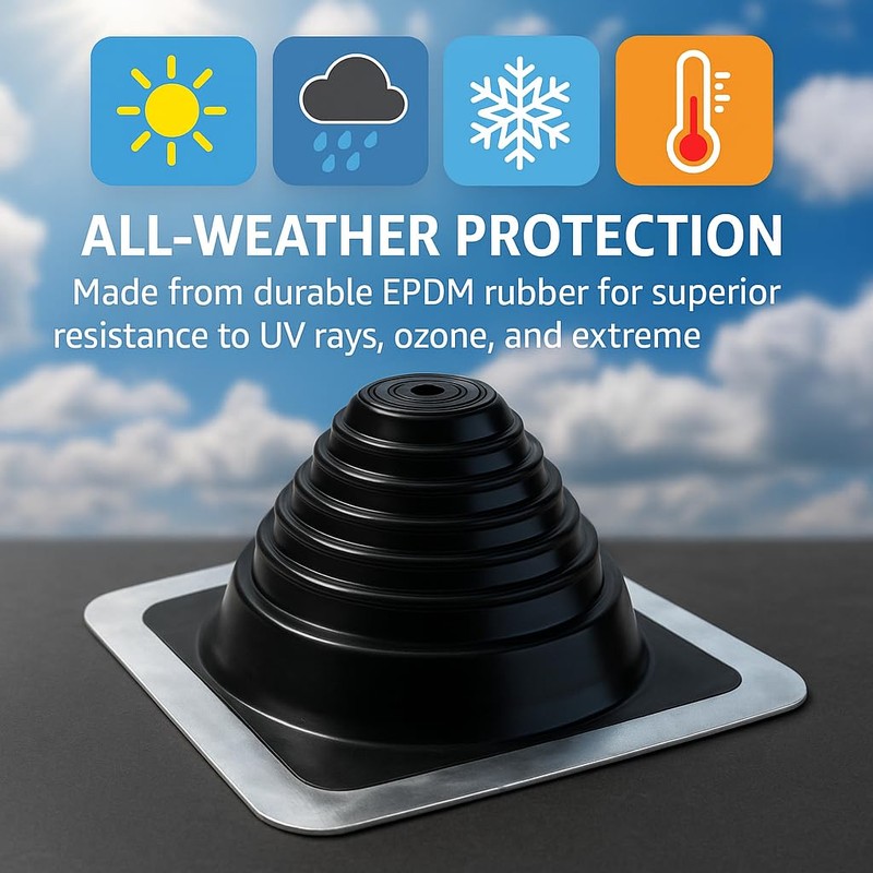 Pipe Flashing Black EPDM 0.25 Inch to 4 Inch