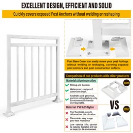 Epcee 2pcs 1.5" Aluminum Deck Post Base Cover, Skirt, Handrail, Stair, Porch, Railing Base Brackets Covers (White)