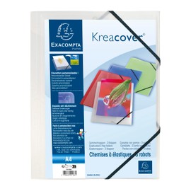 Exacompta KreaCover 55188E Pack of 5 Plastic Folders DIN A4 with 2 Elastic Bands and 3 Flaps Transparent Document Folder Ideal for Office and School