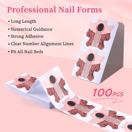 Nail Form Sticky Reusable Nail Forms 100 pcs, Sturdy Nail Extension Forms for Poly Gel Builder Gel, Self-adhesive Paper Nail Forms for Acrylic Nails Nail Model Stencils, Pink