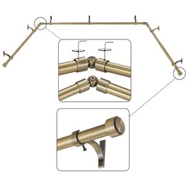 Mayrhyme Antique Bronze Bay Window Curtain Rods with Aluminum End Cap Finials and Brackets,Adjustable 32-86 Inch Center Rod for windows (20-82’’), 32-58 Inch Side Rods for windows (20-54’’)