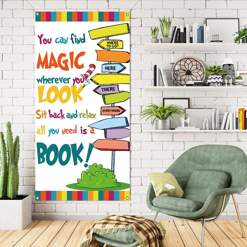 Heyfary Reading Door Cover Read Across America Decoration