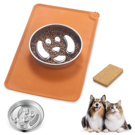 Stainless Steel Slow Feeder Dog Bowls – Non-Slip Metal Dog Bowl for Large & Medium Breeds, Puppy Puzzle Feeder – 2 Cup Capacity for Small to Big Pets – Durable Slow Feed Dog & Cat Food Dish with Mat
