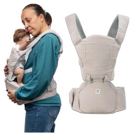 MY.MIA Baby Carrier 0-36 Months, Children's Backpack with Adjustable Straps and Headrest Made of Breathable and Ergonomic Fabric (Grey)