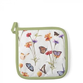 Ambiente Pot Holder 20 x 20 cm Potholder Cotton with Insulation Layer Flowers Garden Butterflies Kitchen Decoration