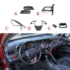 Xotic Tech Set Carbon Fiber Style Console Stripe Passenger Dash Glove Box Side Left AC Air Vent Accessories Cover Trim Combo, Compatible with Toyota Camry XSE XLE Hybrid SE LE TRD 2018+