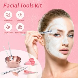 8 Pcs Face Mask Mixing Bowl Set - Esthetician Supplies, DIY Facemask Mixing Tool, Facial Mask Applicator Brushes Kit, 2 Rose Gold Facial Bowls, 2 Facial Fan Brushes, 2 Flat Brushes, 2 Measuring Spoons