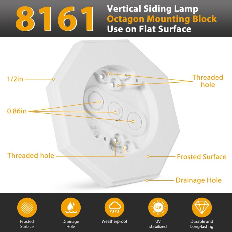 FREECAT 8161 Vertical Siding Lamp Octagon Mounting Kit,Paintable Block with