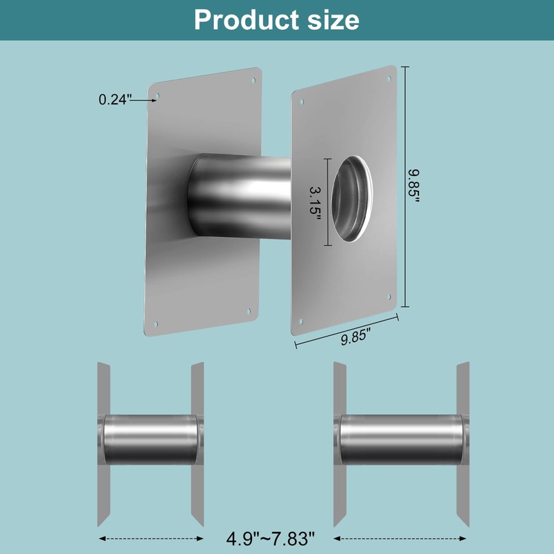 Vent Kit 3.15-inch stainless steel ventilation wall sleeve, extendable, for