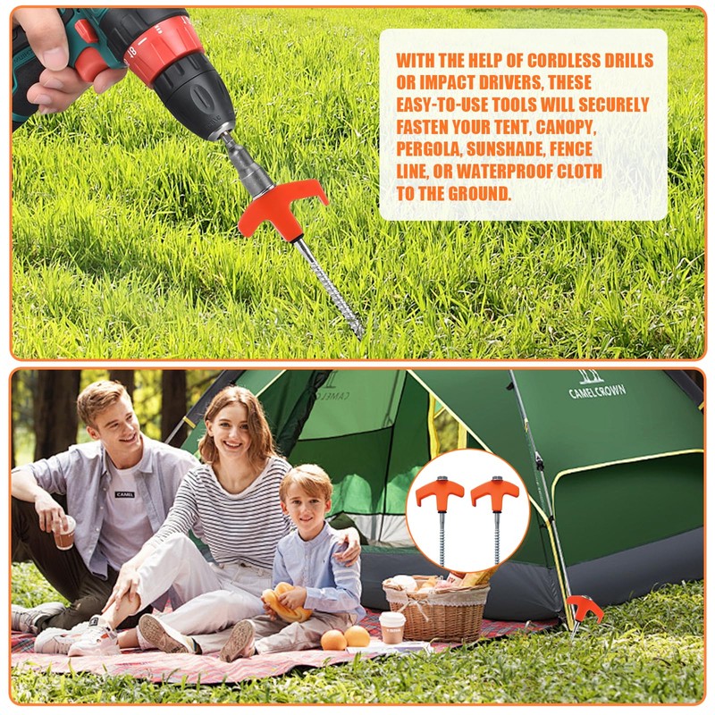 Pack of 10 Rotating Tent Pegs with Thread Camping Pegs