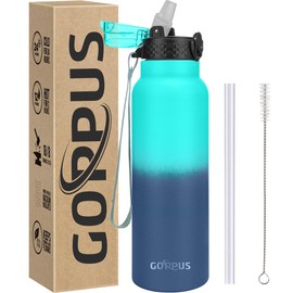 GOPPUS 750 ml/24 oz Stainless Steel Water Bottle with Straw 0.75 Litre Hot Water Bottle Double Walled Steel Water Bottles Insulated Water Bottles Leak-proof Cold Water Bottle Adults