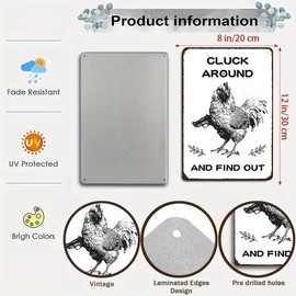 Funny Chicken Gifts Chicken Cluck Around and Find Out Tin Sign for Home Farm Chicken Coop Farmhouse Kicthen Garden Decor 8 X 12 Inch (3220)