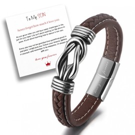 RIXERKOC Gift for Men Infinity Bracelet for Son Grandson Braided Leather Forever Linked Together Stainless Steel Engraved with Love You Forever Jewellery, Leather