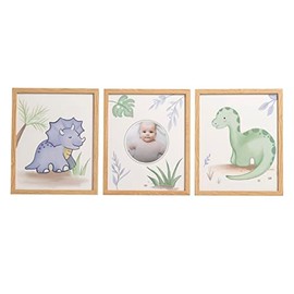 Reece Studio Nursery Wall Art Set Of 3, Dinosaur Baby Picture Frame Set, Dino Themed Nursery Décor For Baby Boy, Newborn Baby Photo Frame, Set of 3