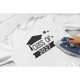 Class Of 2027 Decal, Graduation Iron On Decal, DIY Craft, Heat Transfer, Senior Tshirt Patch, Vinyl Applique for Shirt, Pick Size & Color, Iron-On Almost Anything in 5 Min. (Orange Glitter)