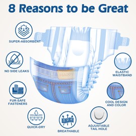 Flying Paws Dog Diapers Female, Disposable Dog Diapers Small Jeans Pattern Doggie Puppy Diapers Female Cats, Small, 32Count