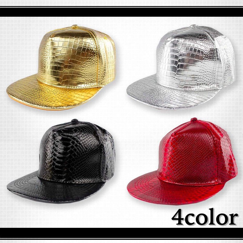 White Fang CA153 Men's Leather Hat, Snake Pattern, Flat Brim,