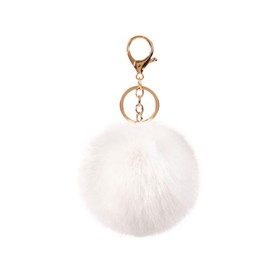 COLORFUL BLING Pom Pom Keychain Cute Artificial Rabbit Fur Ball Soft Keyring Handbag Purse Charm Keychain-white A