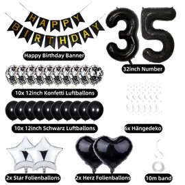 Luftballon 35. Geburtstag Dekoration,Schwarz Geburtstag 35 Jahre Männer,Black and White Party Deko,35 Geburtstag Frauen Männer,Silber Geburtstagsdeko 35 Jahre Frauen,35. Geburtstagdeko für Männer