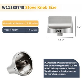 Allstare W11188749 Stove Knobs Replacement Parts for Whirlpool Gas Range Parts Stainless Steel Oven Knobs WGG745S0FS02 Whirlpool Cooktop Burner Control Knobs 5 Pcs