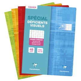 Clairefontaine 63196C Notebook DIN A4+, 24 x 32 cm, 24 Sheets, French Ruling with Black Ruling 2.5 mm 10/10, Ideal for the Visually Impaired, 90 g, Assorted Colours, Pack of 1