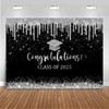 Mocsicka 10x7ft Class of 2025 Graduation Backdrop Black and Sliver