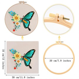 Traziewell Embroidery Kits Butterfly and Flower Patterns Cross Stitch Starter Kit with Hoops Embroidery Cloths with Patterns Needles Threads, 0108