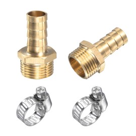 sourcing map Brass Hose Barb Fitting Straight 10mm x G3/8 Male Thread Pipe Connector with Stainless Steel Hose Clamp, Pack of 2