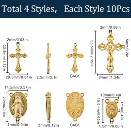 SUNNYCLUE 1 Box 40Pcs 4 Styles Gold Rosary Charm Rosary Cross Charms Easter Crucifix Oval Chandelier Links Findings Holiday Connector Charm for Jewelry Making Charms Supplies DIY Necklaces Crafts