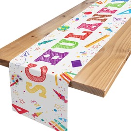 GRESATEK Table Runner First Day of School Decoration White Table Runner for School Child Colourful Sugar Cones ABC Table Runner Table Decoration for Girls Boys First Day of School Decoration 180 x 35