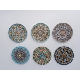 Decorative Drink Coasters with Turkish and Moroccan Designs, 9 cm, Set of 6