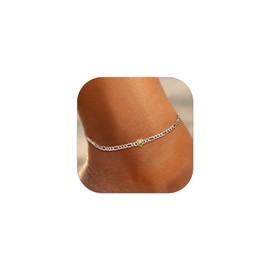 August Birthstone Ankle Bracelet 925 Sterling Silver 3mm Figaro Chain Anklets for Women, 8.5"-10.5"