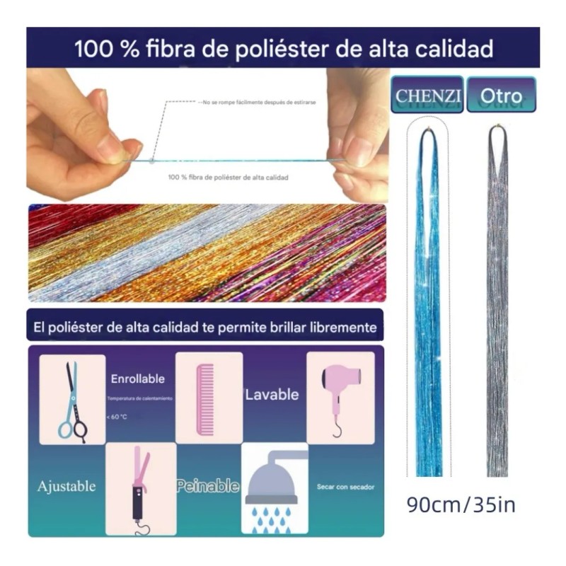 Conjunto De Extensiones De Cabello Con Peluca Brillante 90cm
