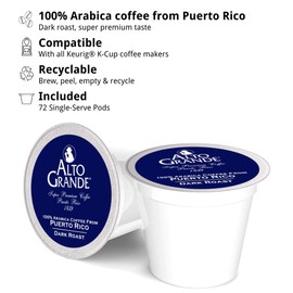 Alto Grande Ground Dark Roast Arabica Coffee Single-Serve Pods, 72 Count, Compatible with Keurig K Cup Brewers
