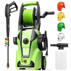 Commowner Electric Pressure Washer Adjustable Power Washers Electric Powered with 33ft Hose Reel, 4 Nozzle and Foam Cannon, Powerwashers Cleaner Machine for Home, Cars, Patio, Green24411
