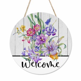 Beabes Welcome Sign for Front Door, Watercolor Flowers Decor 12x12 Inch, Hanging Outdoor Porch Decorations for Home