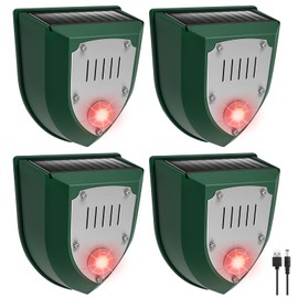 4-Pack Solar Motion Sensor Alarm with Sound and Ultrasonic, Ultrasonic Motion Sensor Alarm with LED Strobe Light, Motion Sensor Alarm Perfect for Home, Garage, Garden, Workshop, Barn