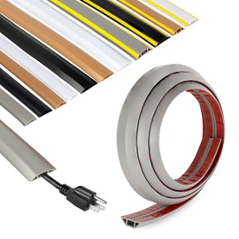 Rubber Bond Cord Cover Floor Cable Protector - Strong Self Adhesive Floor Cord Covers for Wires - Low Profile Extension Cord Covers for Floor & Wall - Grey - Thick Cord - 4 Feet