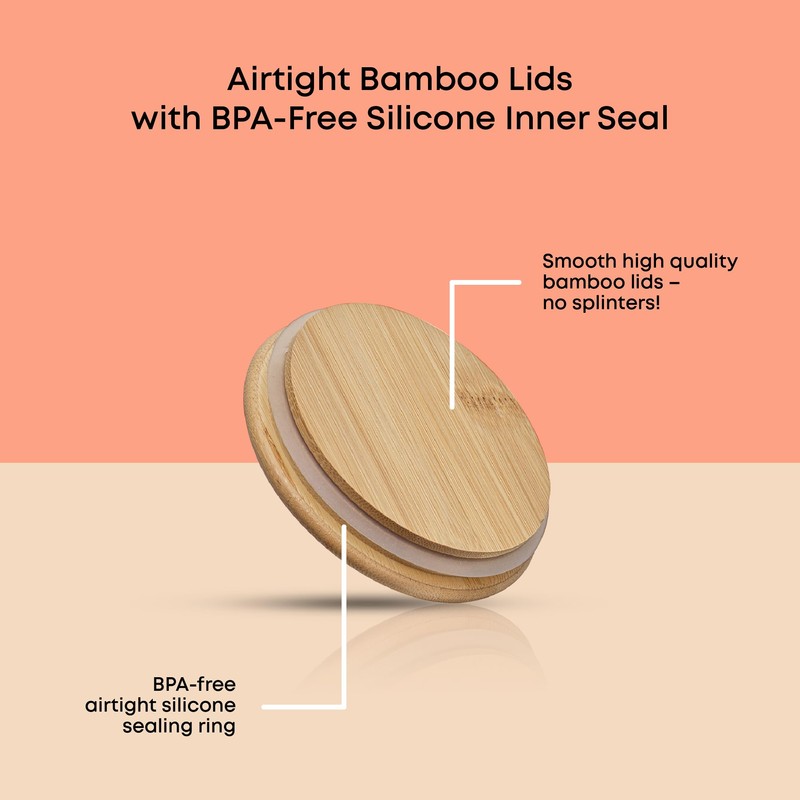 JoyJolt Borosilicate Glass Jars With Bamboo Lids. 6 Pc Set