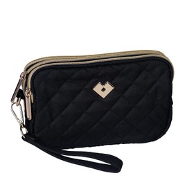 LuckyLy Bolsa de Mano para Mujer con Muñequera tipo Clutch, Ligera, Repelente al Agua y con Múltiples Compartimentos, Ideal como Bolsa para Celular, Cartera Dama y Neceser – Modelo Gaby, Color Negro