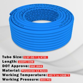 CheeMuii 100 FT 3/8" DOT Air Line Blue 3/8 PA12 Nylon Pneumatic Tubing 30.5 Meter 3/8 Inch OD Pneumatic Air Tubing Pipe Hose Line for Semi Truck Trailer or Industrial Air System
