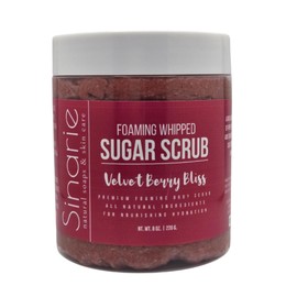 Sinarie Foaming Whipped Sugar Scrub – 8 oz | Gentle Exfoliant with Mango Butter & Coconut Oil for Smooth, Glowing Skin (8 oz., Velvet Berry Bliss)