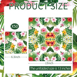 50 Count Tropical Hibiscus Floral Greenery Paper Napkins, Disposable Luau Party Cocktail Napkins for Hawaiian Aloha Theme Birthday, Summer BBQ, Pool Beach, and Picnic Table Decorations