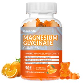 maxmedix Magnesium Gummies 1000mg -Magnesium Glycinate Supplement and Magnesium L-Threonate Gummy,Sugar Free Magnesium Potassium Supplement for Calm Mood, Muscle, Bone & Sleep Support 90 Orange Gummies
