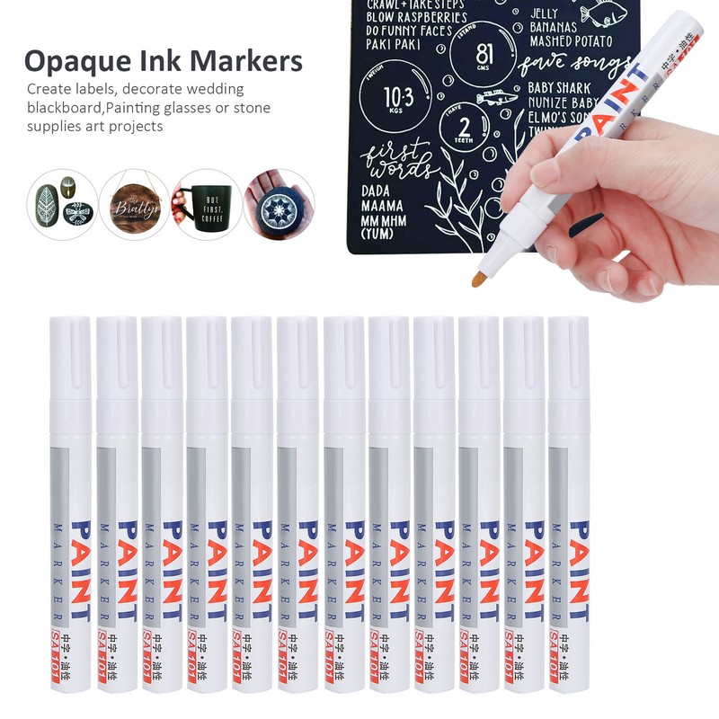 12Pcs White Paint Pen Acrylic Marker Permanent Marking Opaque Ink
