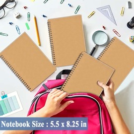 Pack of 6 A5 Spiral Bound Notebooks 21 x 14.5 cm 60 Lined Sheets Notebook A5 Blank Brown Kraft Cover Writing Small Notebooks for School Home Project Notes Office Gifts