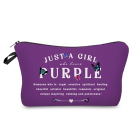 Livel Lhood Just Love - Bolsa de maquillaje morada con mariposas moradas y pequeñas con cierre, bolsa de cosméticos morada, regalo para amantes morados, mujeres y amigos, hzt0594