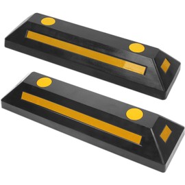 MaxxHaul 50135 2-Pack Commercial Grade Rubber Curb Parking Blocks with Yellow Reflective Strips Wheel Stops for Cars, Vans, RV's Trailers, Trucks & More