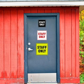 Square Staff Only Sign with Adhesive Tape, Mounts On Any Surface, Weather Resistant, Indoor/Outdoor Use (Brushed Gold) - Small